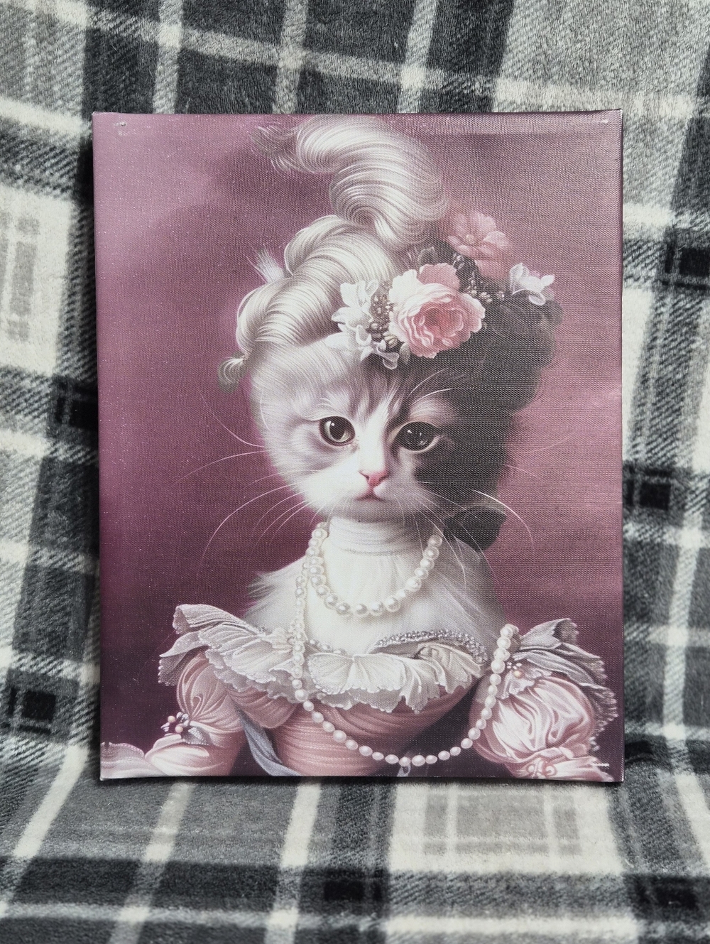 Decorative Cat Portrait Canvas in Pink - "Your Catness Historical Portrait"